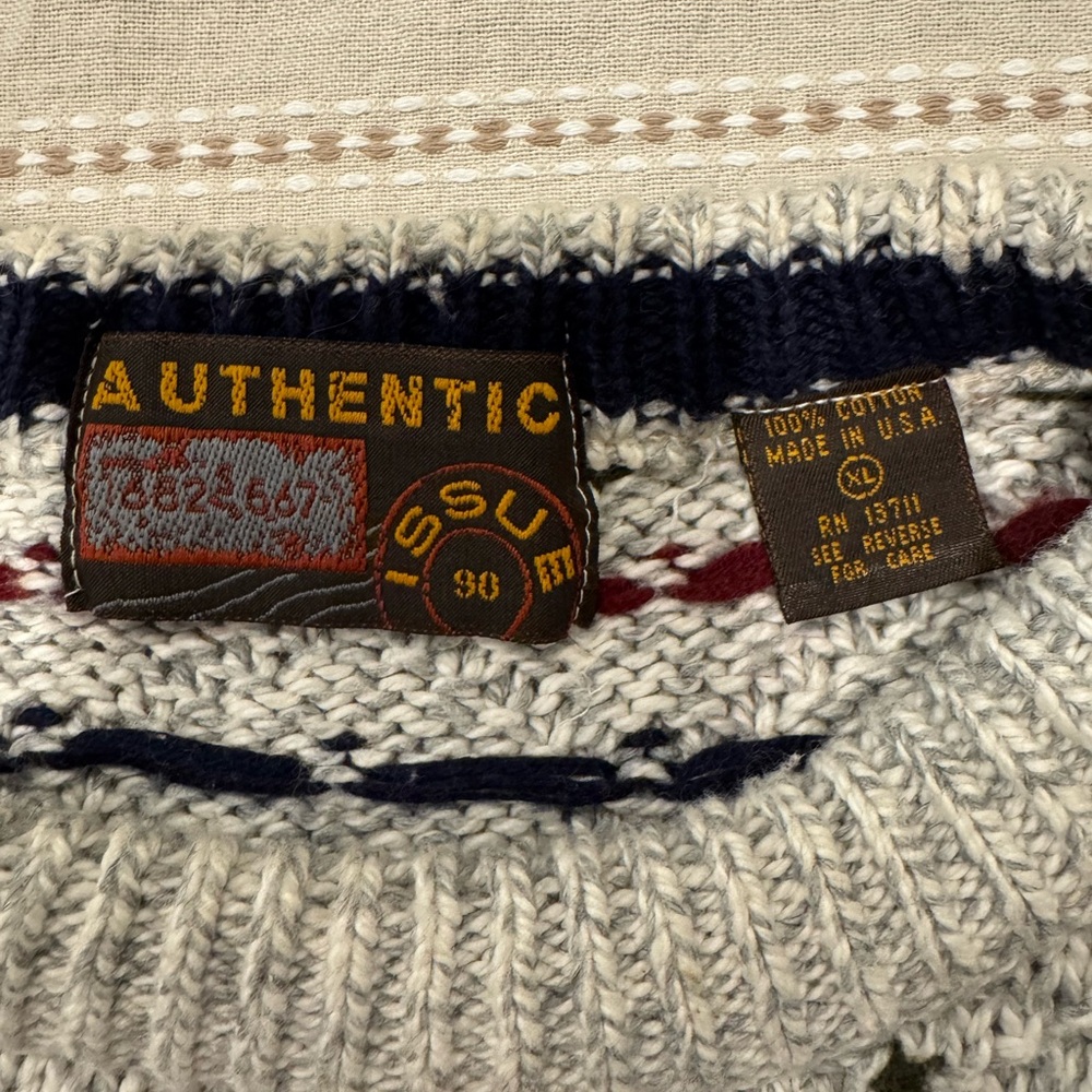 Authentic Vintage ISSU Knit Sweater USA Made GrayMulticolor Dot Pattern Men’s XL - Picture 6 of 6